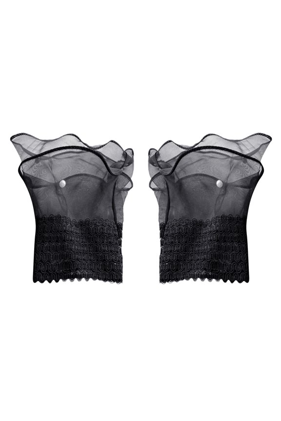 Handcraft Sheer Lace Gloves Detachable Sleeve Extenders Pearls Beaded Layered Mesh Wrist Cuffs Lightweight Formal Wear