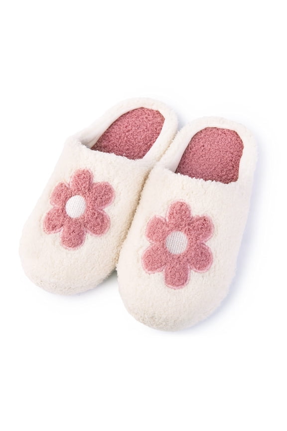 Softee Ladies Aesthetic Slippers, Cozy Slip On Daisy Clog Slipper, Soft Rubber Sole Womens House Shoes/Bedroom Clogs, Pink/XL