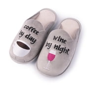 Handcraft Staycation NY Scuff Slide On Slippers for Women, Closed Toe Non Slip Bottom Home Foam Slipper, Fun Quote Bedroom Shoes, Coffee & Wine/XL