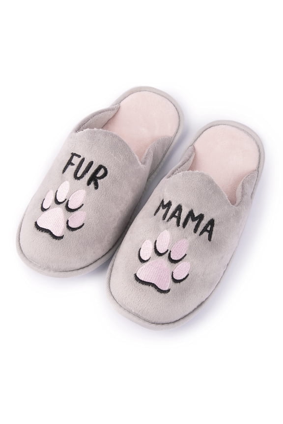 Staycation NY Scuff Slide On Slippers for Women, Closed Toe Non Slip Bottom Home Foam Slipper, Fun Quote Bedroom Shoes, Fur Mama/L