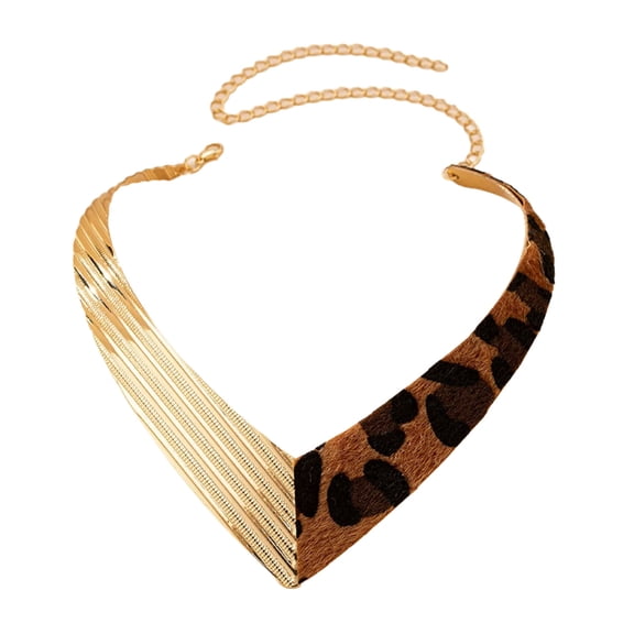 Handcraft V Shaped Sturdy Leather Alloy Necklace Featuring Elegant Leopard Print for Modern Women Ladies Daily USE