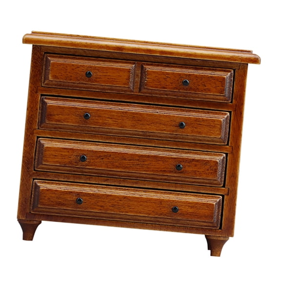 Handcrafted 1/12 Chestnut Dresser, 5-Drawer Retro Storage Unit With Accurate Proportions For Bedroom Decor
