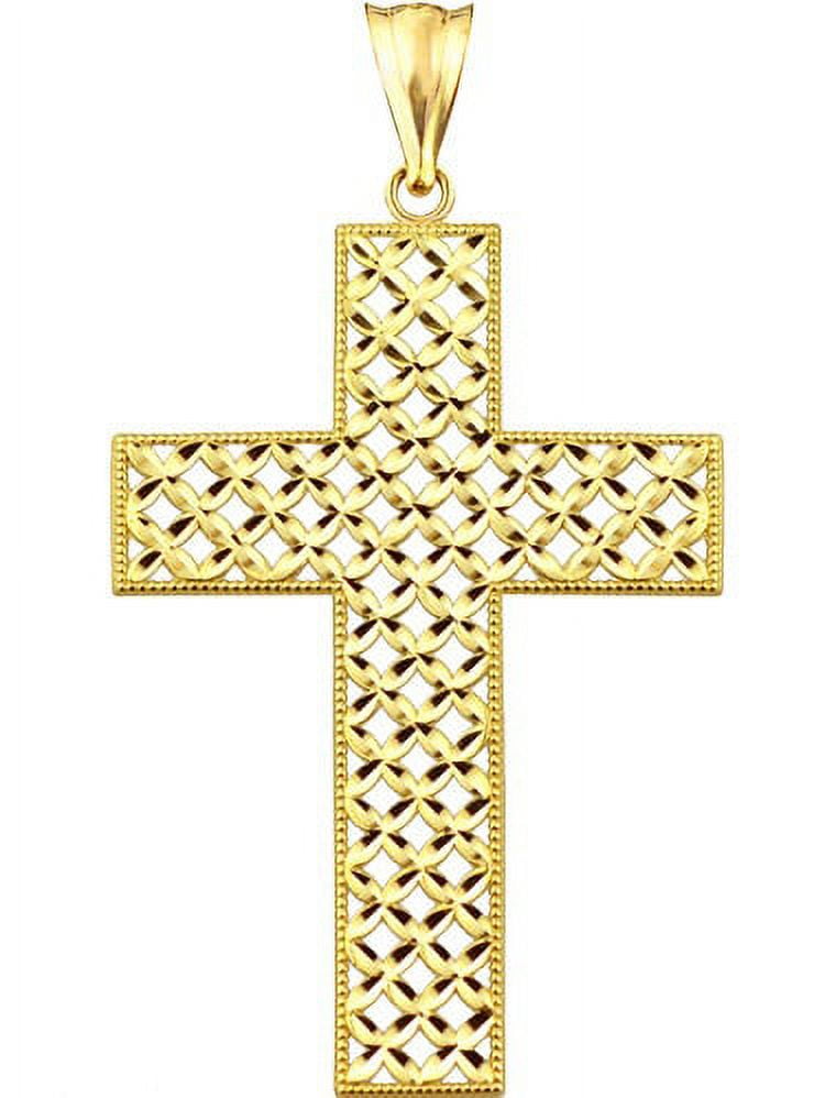 Handcrafted 10kt Gold Diamond-Cut Lattice Cross Charm Pendant