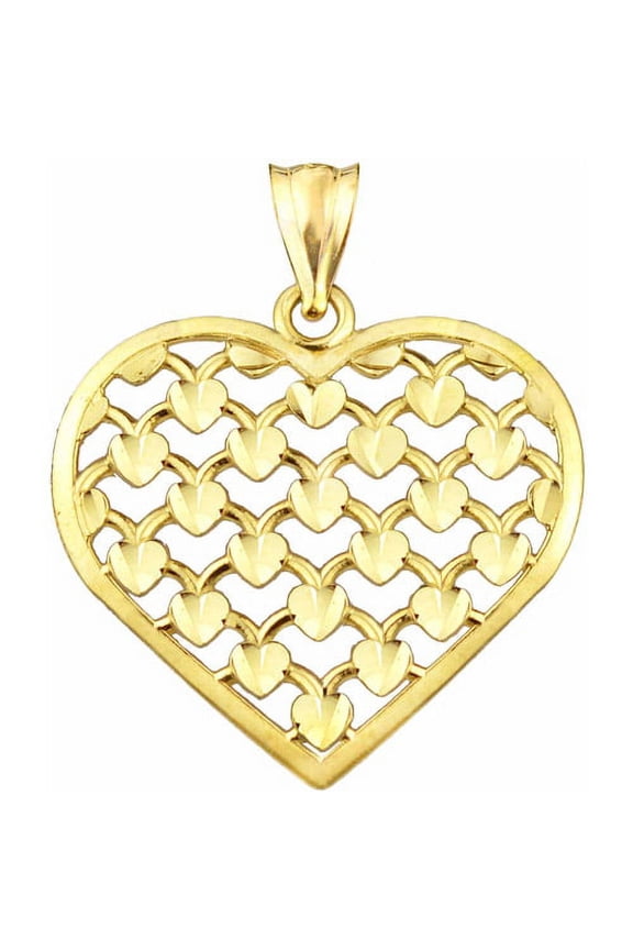 Handcrafted 10kt Gold Diamond-Cut Multi-Heart Design Charm Pendant