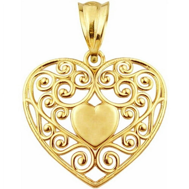 Handcrafted 10kt Gold Filigree Heart Charm Pendant