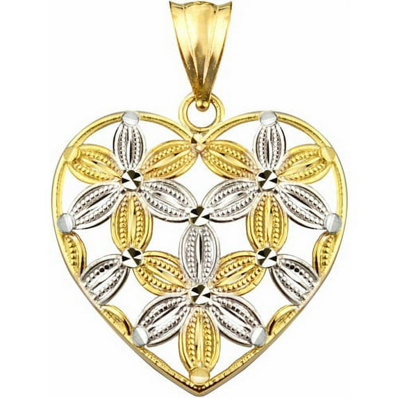 Handcrafted 10kt Gold Floral Heart Charm Pendant