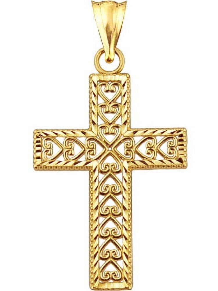 Handcrafted 10kt Gold Heart Design Cross Charm Pendant