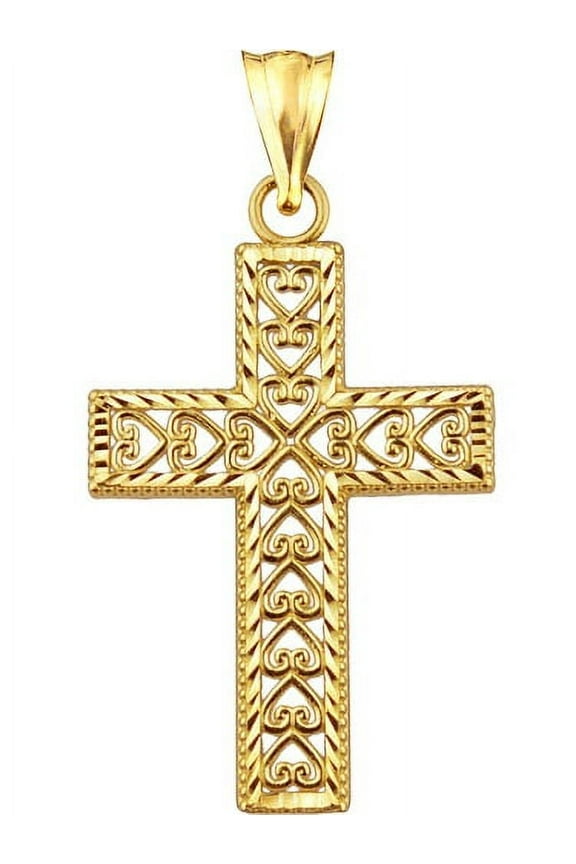 Handcrafted 10kt Gold Heart Design Cross Charm Pendant