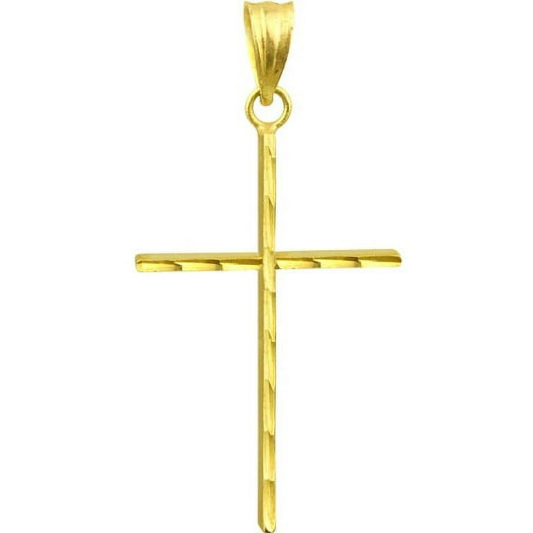 14K Yellow Gold High-Polish Hollow Cross Charm