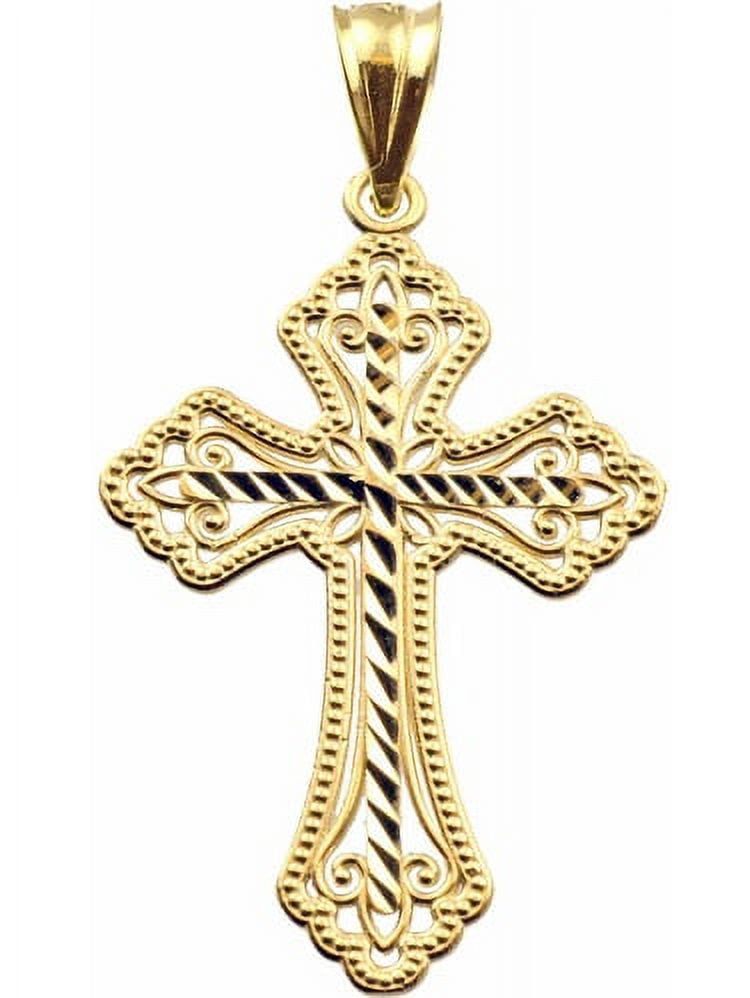 Handcrafted 10kt Yellow Gold Diamond-Cut Cross Charm Pendant