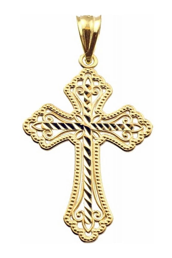 Handcrafted 10kt Yellow Gold Diamond-Cut Cross Charm Pendant