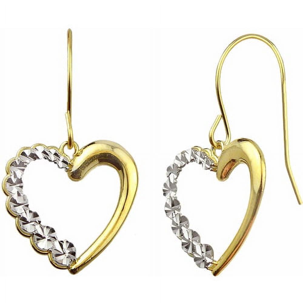 Handcrafted 10kt Yellow Gold Diamond-Cut Heart Dangle Earrings - image 1 of 3