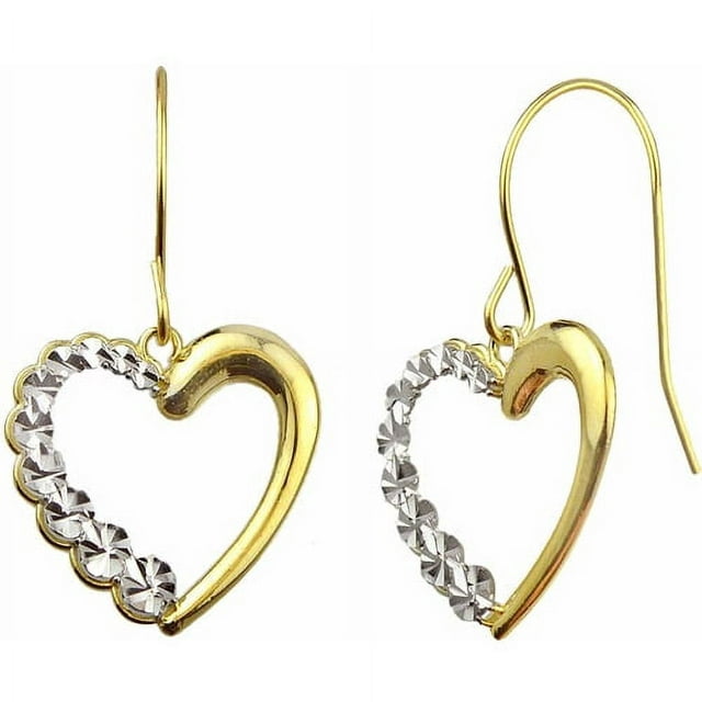 Handcrafted 10kt Yellow Gold Diamond-Cut Heart Dangle Earrings