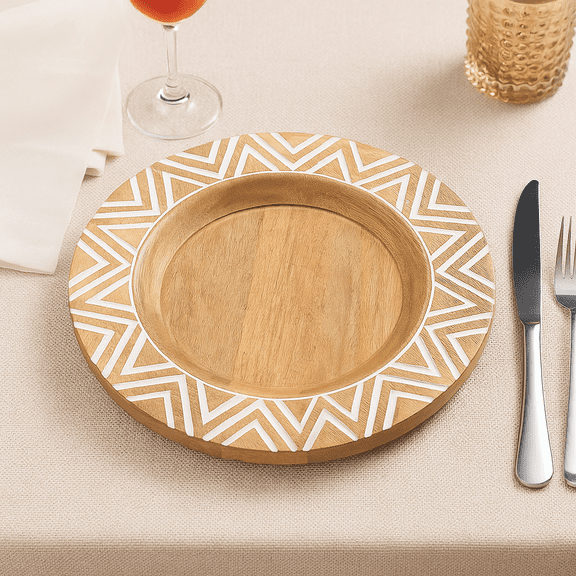 Handcrafted 13" Wood Charger Plate| Wooden Dinning Placemat|Artisan Wood Tableware