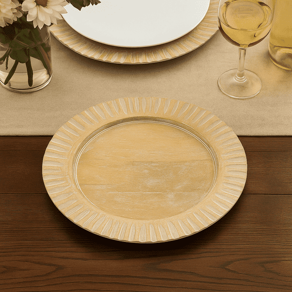 Handcrafted 13" Wood White Charger Plate| Wooden Dinning Placemat|Artisan Wood Tableware