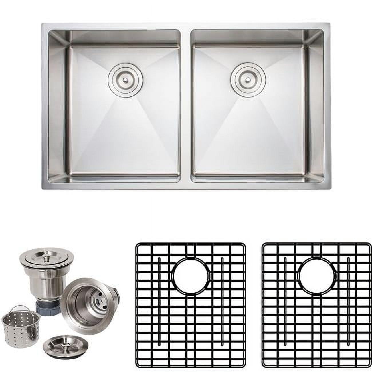 Handcrafted 16 Gauge Undermount Double Bowl Stainless Steel Kitchen Sink