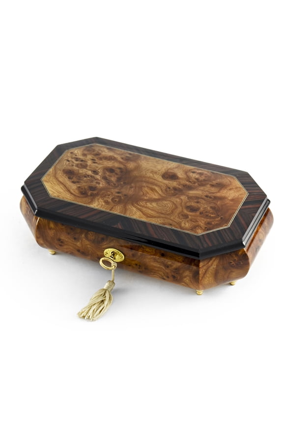 Handcrafted 18 Note Classic Style Cut Corners Music Jewelry Box with Lock and Key - Nocturne