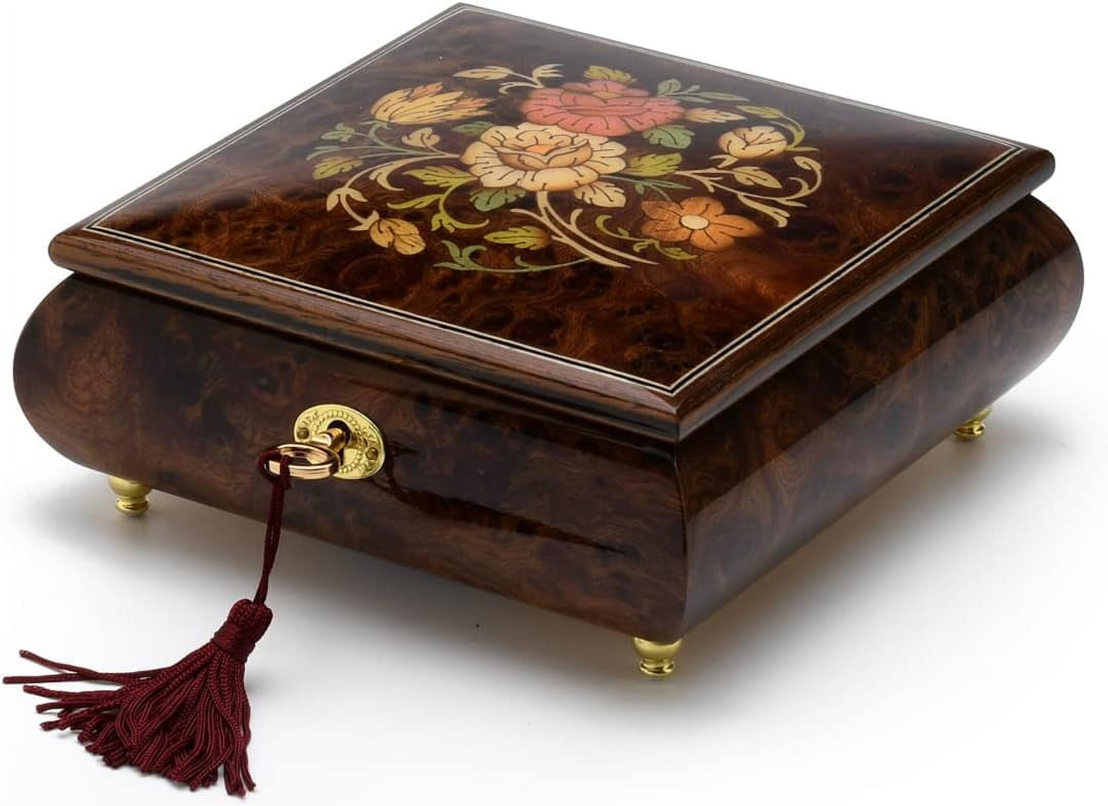 Handcrafted 18 Note Floral Inlay Music Box with Lock and Key Many