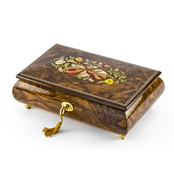 Handcrafted 18 Note Natural Wood Tone Music Theme Musical Jewelry Box - Baby Elephant Walk