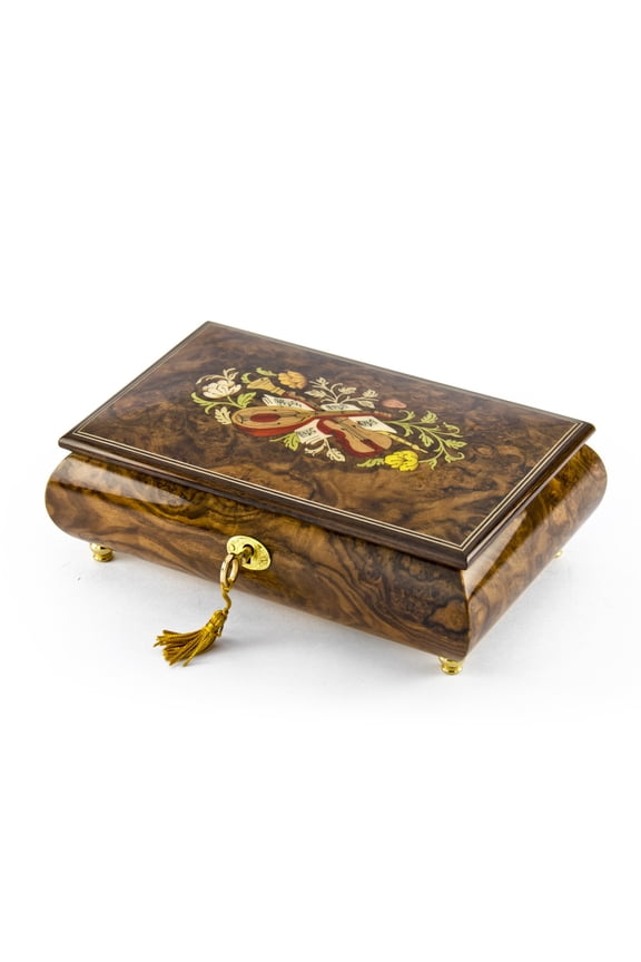 Handcrafted 18 Note Natural Wood Tone Music Theme Musical Jewelry Box - God Bless America
