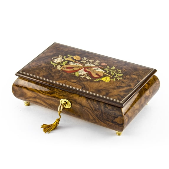 Handcrafted 18 Note Natural Wood Tone Music Theme Musical Jewelry Box - What the World Needs Now