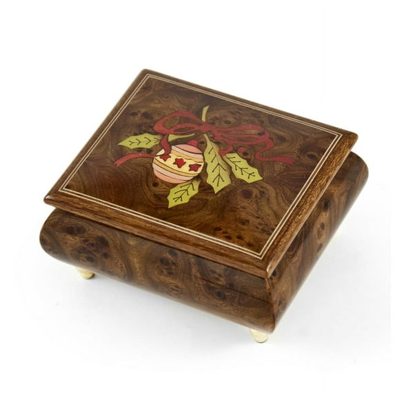 Handcrafted 18 Note Sorrento Music Box with Christmas Theme Wood Inlay of a Christmas Ornament - Love Me Tender