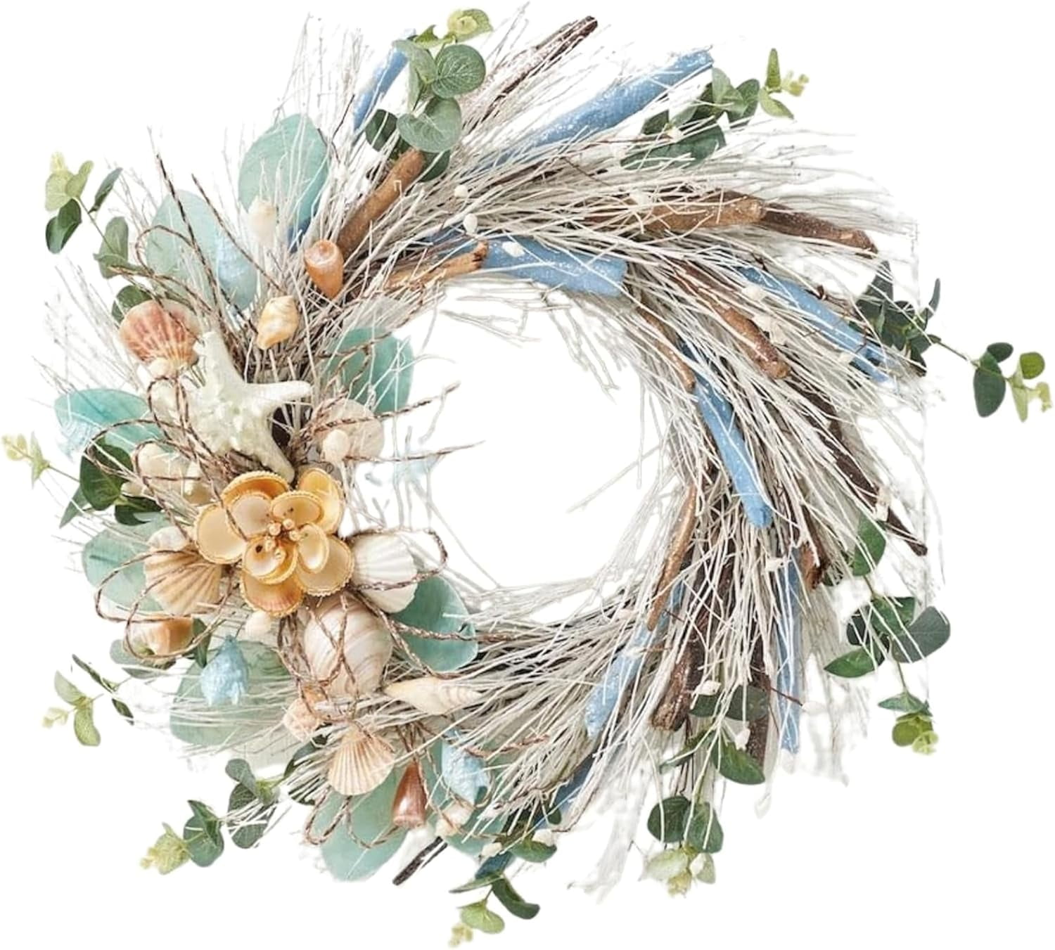 Curated visual reference: Driftwood Staircase Display Reference: Holidaytree Handcrafted 22 Coastal Shell Wreath