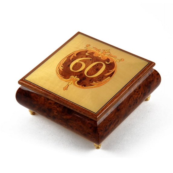 Handcrafted 22 Note 60th Anniversary or Birthday with Ornament Frame Musical Jewelry Box - Butterfly Kisses