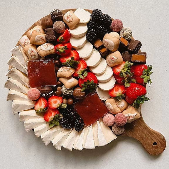 Handcrafted 24-Slot Reversible Wooden Egg Serving Tray – Round Charcuterie, Cheese & Appetizer Board with Handle, Food-Safe Natural Finish