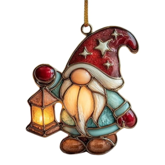Handcrafted 2D Acrylic Christmas Gnome Ornament Collection - Scandinavian Folklore Holiday Tree Decor, Festive Home Ornaments with Cathedral Window Effect for Gift & Collectible