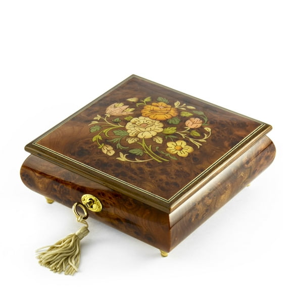 Handcrafted 30 Note Floral Inlay Music Box with Lock and Key - Phantom of the Opera