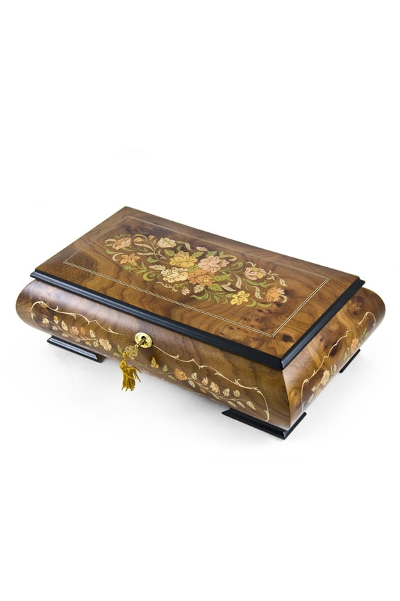 Handcrafted 30 Note Italian Double Level Floral Musical Jewelry Box - Auld Lang Syne