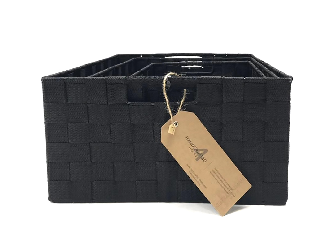 Handcrafted 4 Home Woven Strap Nesting Baskets, Black (Set of 3