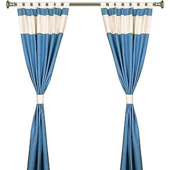 Handcrafted 4-Piece Blended Raw Silk Curtain - Two-Tone Turquoise Cream Tab Top Design, Machine Washable - 43"W x 120"L Panels, Perfect for Living & Dining Rooms