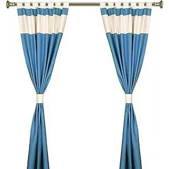 Handcrafted 4-Piece Blended Raw Silk Curtain - Two-Tone Turquoise CreamTab Top Design, Machine Washable - 43"W x 96"L Panels, Perfect for Living & Dining Rooms