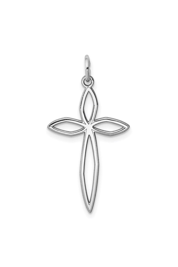 925 Sterling Silver Open Cross Pendant Charm, Polished Christian Religious Jewelry