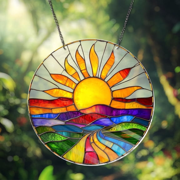 Handcrafted ACRYLIC Stained Glass Effect Window Hanging Vibrant Sunburst Design