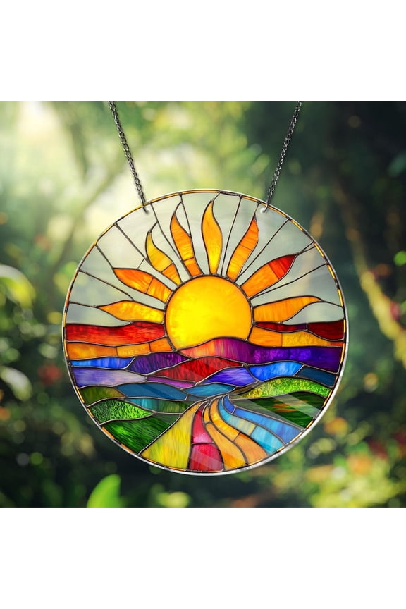 Handcrafted ACRYLIC Stained Glass Effect Window Hanging Vibrant Sunburst Design