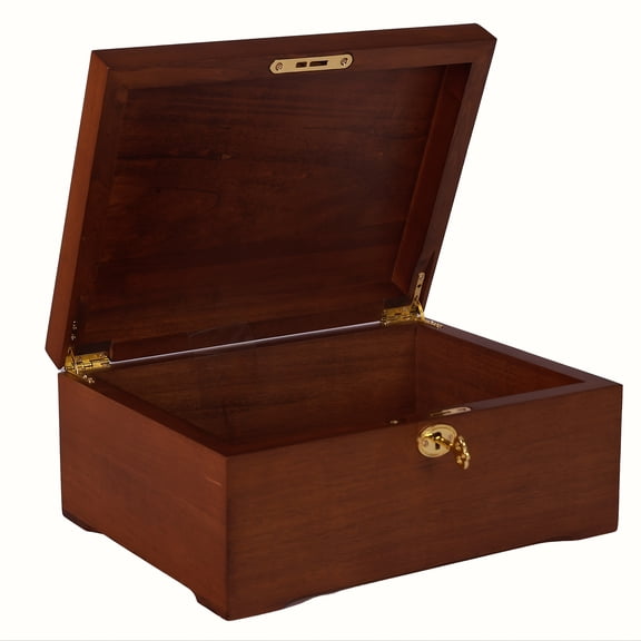 Handcrafted Acacia Wood Storage Box with Hinged Lid & Key Lock, Vintage Polished Finish 11x8.5x5.25 Inch, Multi-Purpose Organizer for Home Office, Jewelry, Keepsakes, Recipes, Decorative Chest