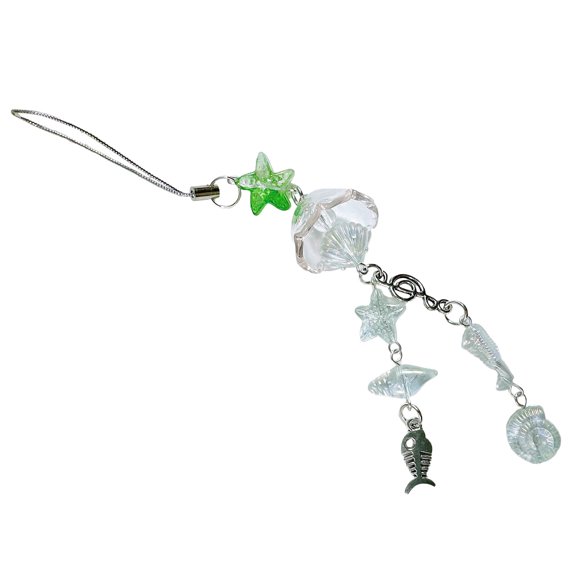 Handcrafted Acrylic Bead Phone Strap With Unique Marine Design Including Fish And Shells Elegant Phone Chain Accessory
