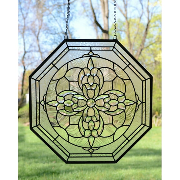 Handcrafted All Clear stained glass Octagon Beveled window panel 24" x 24"