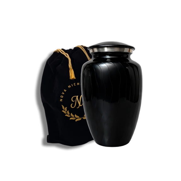 Handcrafted Aluminum Cremation Urn for Adult Human Ashes, Black Memorial Funeral Urn