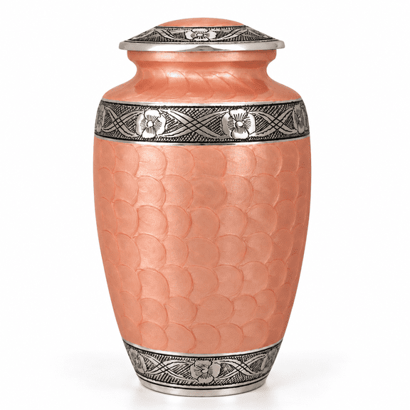 Aluminum Handcrafted Urn - Elegant Keepsake Holder for Adult Human Ashes (Petal Pink & Metallic Mist)