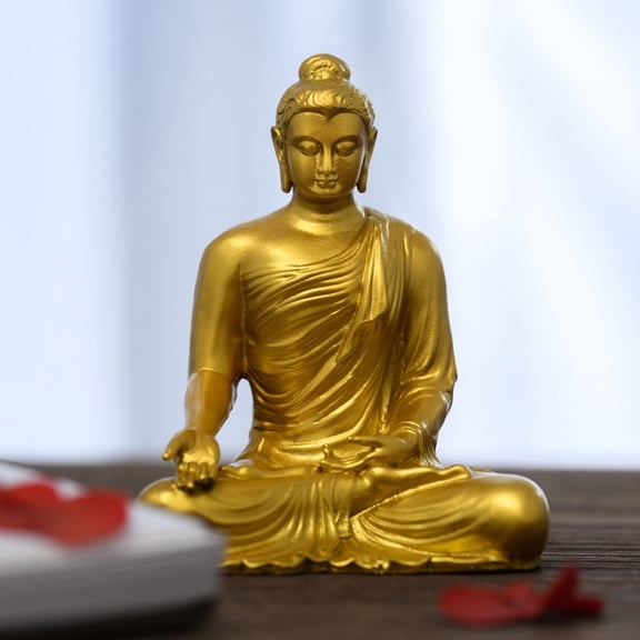 Handcrafted Amitabha Buddha Statue Golden Brass 2.60in Calmness & Support Spiritual Gift for Home Altar