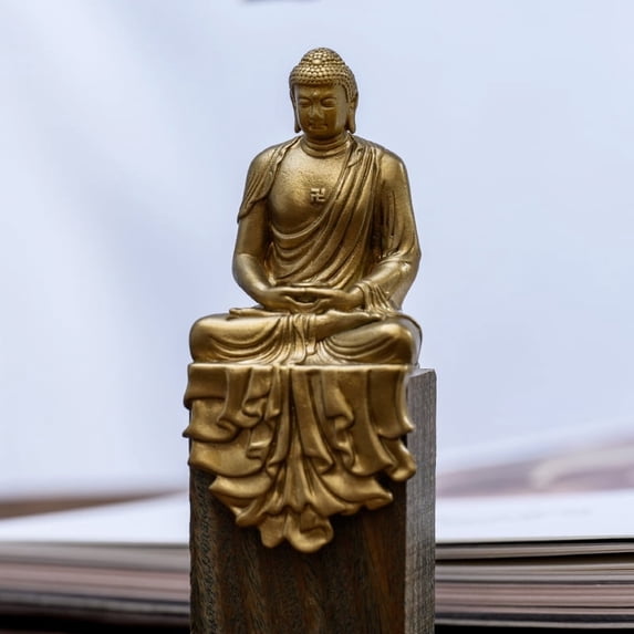 Handcrafted Amitabha Buddha Statue Vintage Brass 2.60in Peace & Care Unique Gift for Small Spaces