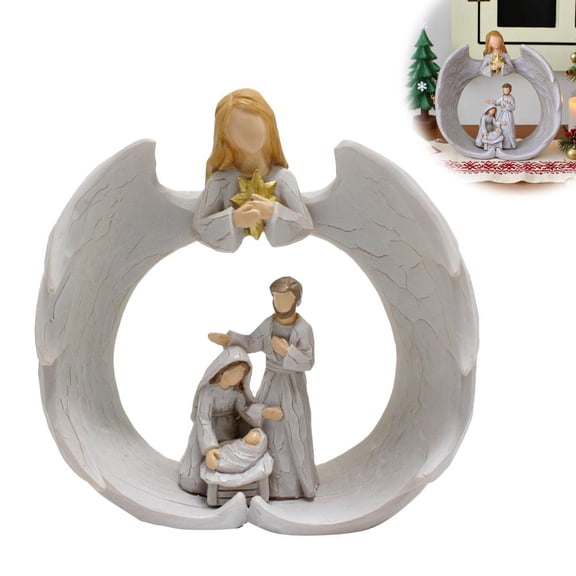 Handcrafted Angel Nativity Scene Figurines, White Resin Angel Statue, Elegant Christian Home Decor for Bookshelf Bedside Living Room