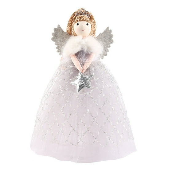 Handcrafted Angel Tree Topper with Star Ornament and Decorative Mesh Gown for Holiday Celebration Display