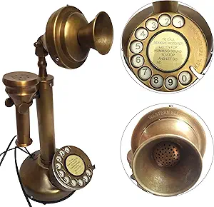 ANTIQUE BRASS ROYAL Retro Design Telephone Rotary Dial Candlestick Collectible £77.62 - UK