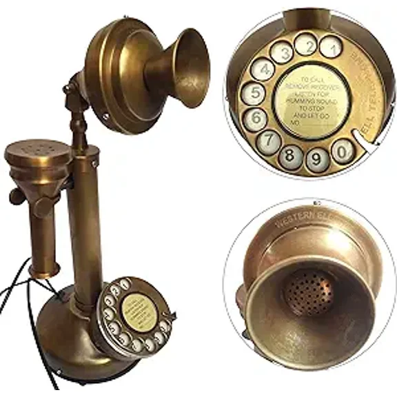 Decor Antique Antique Brass Old Time Rotary Dial Phone Replica Collectible Decorative Candlestick