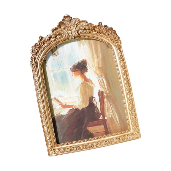 Handcrafted Antique Gold Carving Arched Picture Frame With Hook And Stand For Wall Or Tabletop Decoration Display